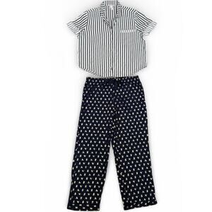Victoria’s Secret Pajama Set Stripe Sleepshirt Navy Gold Logo Pants | XL
